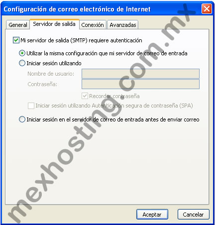 Mi servidor de salida (SMTP) requiere autenticación.